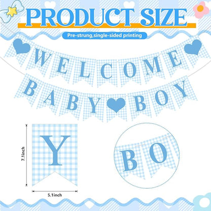 Hahafelt 1 Pcs Blue Gingham Welcome Baby Boy Banner - Image 7