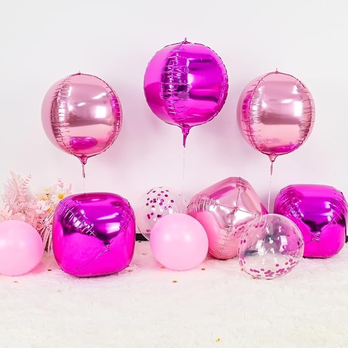 6Pcs Hot Pink Round Foil Balloons, Giant 4D Round Ball Balloon, 22 Inch - Image 5