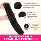 Lashey Seamless Hair Extensions Human Hair 9pcs 130g Natural Black Remy Human Hair Extensions 14 Inch Straight Thick Clip in Hair Extensions