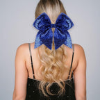 Large Glitter Cheer Bows Clips, Jumbo Big 7 Inch Cheerleading Sequin Hair Bow Hair Accessories for Teens Girls Football Sports Cheerleader Outfit Uniform (Royal Blue)