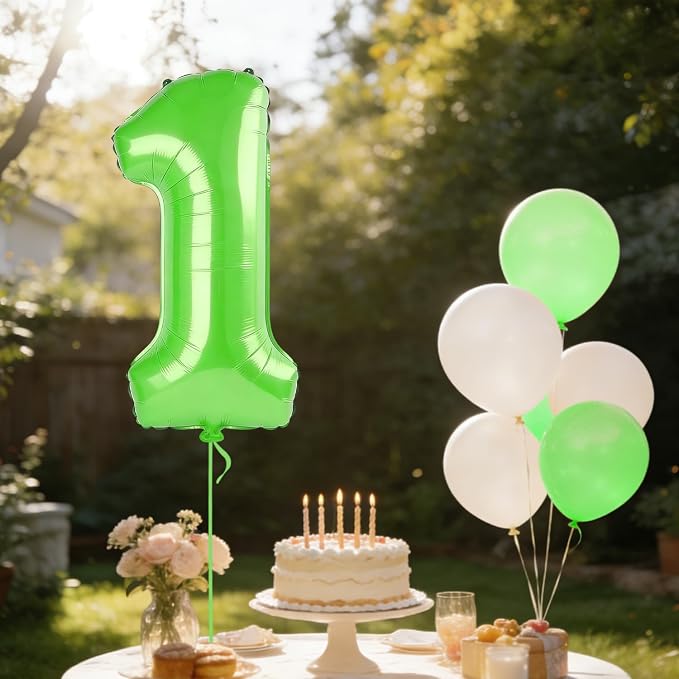 40 Inch Number 1 Balloons for 1st Birthday Party Decorations, 0-100 Fruit Green - Image 3