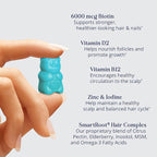 SugarBearPro Hair Vitamin Gummy 3 Month Supply Extra Strength Biotin 6000mcg, Growth for Men & Women, Vegan Vitamin B12, MSM, Inositol, Omega 3, Elderberry, Certified Kosher, Halal, Cruelty-Free