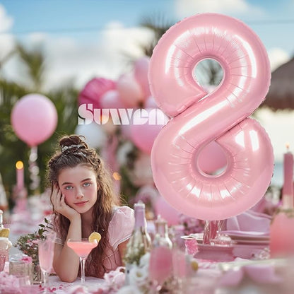 SUWEN 40 Inch Pink Large 8 Number Balloons Big Foil Helium Number Balloons 0-9 - Image 3