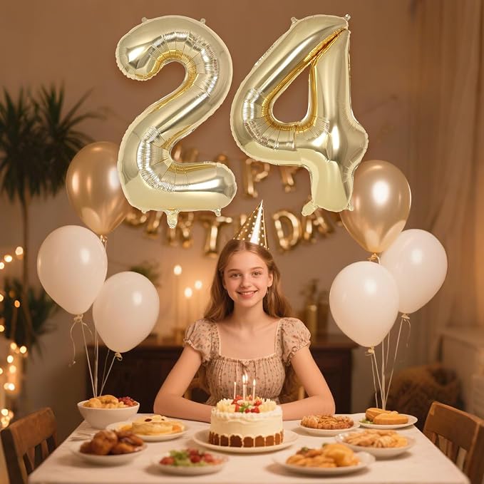 Champagne Gold Large Number 24 Balloon, 40 Inch Light Gold Foil Helium Number - Image 4