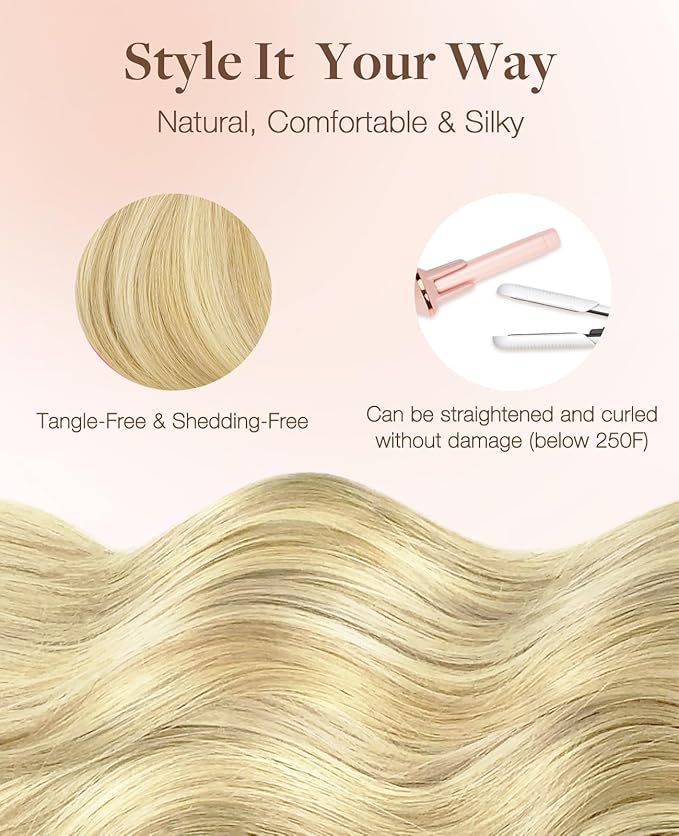 GOO GOO Invisi Edge Tape in Hair Extensions Human Hair, 18AT60A Pearl Ash Blonde Highlights 20pcs 16inch 50g, Virgin Remy Hair, Seamless Injected Tape, Natural Look