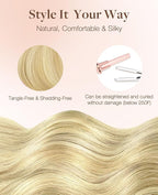 GOO GOO Invisi Edge Tape in Hair Extensions Human Hair, 18AT60A Pearl Ash Blonde Highlights 20pcs 24inch 50g, Virgin Remy Hair, Seamless Injected Tape, Natural Look