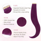 GOO GOO Tape in Hair Extensions Human Hair, Violet, 12inch 20g 10pcs, Colored Tape ins Human Hair Extensions, Silky&Soft Invisible Tape Ins, Hair Highlighted for Party