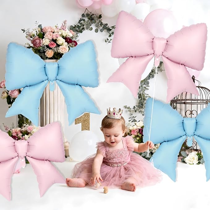 6 Pcs Pink and Blue Bow Balloons - Image 6