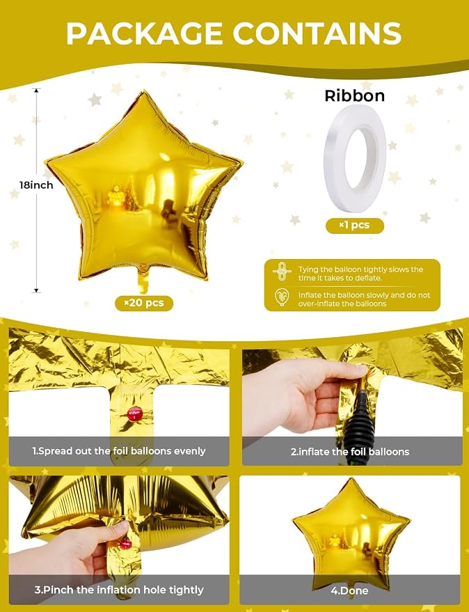 20Pcs Gold Star Balloons Foil Balloons, 18Inch Star Shaped Balloons | 18Inch - Image 4