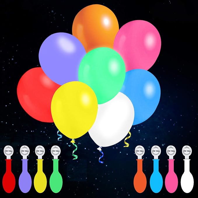Light Up Balloons, 32 Pack, 8 Colors, Flashing LED Balloons | Glow in the dark by iFUNow