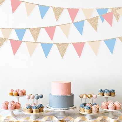 Dusty Rose Pink and Blue Beige Champagne Gold Party Decorations Pennant Banner - Image 7