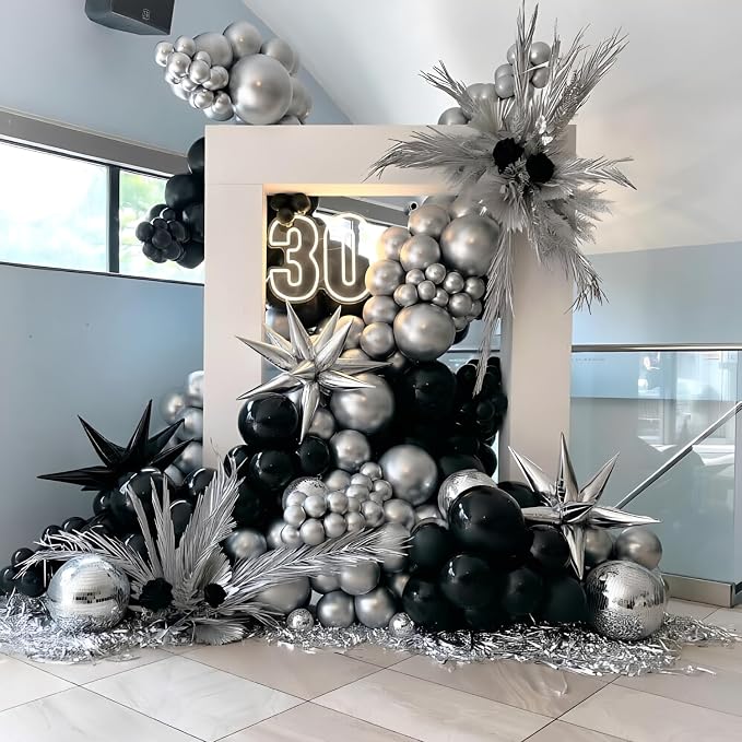 Black and Silver Balloons, Graduation, New Years, Engagement Party Decorations - Image 3