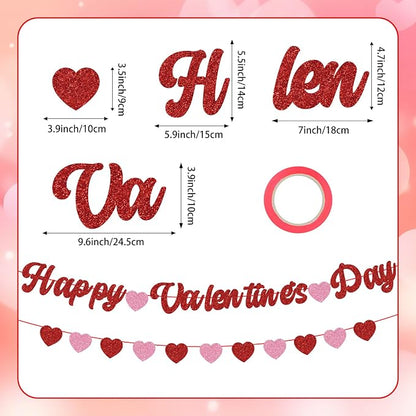 Happy Valentines Day Banner Glitter Valentines Banner Red Pink Heart Garland - Image 2