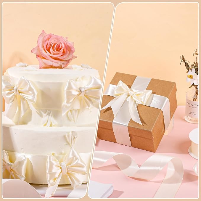 woric Ivory Satin Ribbon 1 1/2 Inch 60 Yards Cream Ribbon | Smooth Sheen - Image 6