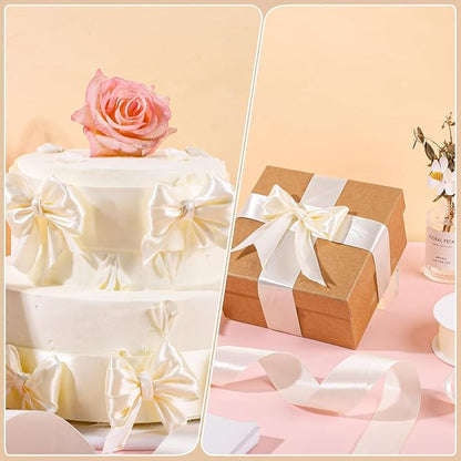woric Ivory Satin Ribbon 1 1/2 Inch 60 Yards Cream Ribbon | Smooth Sheen - Image 6