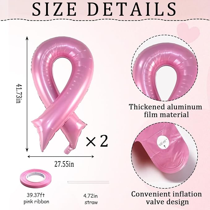 Pink Breast Cancer Awareness Ribbon Balloon Ribbon Shaped Foil Balloons | 42'' - Image 2