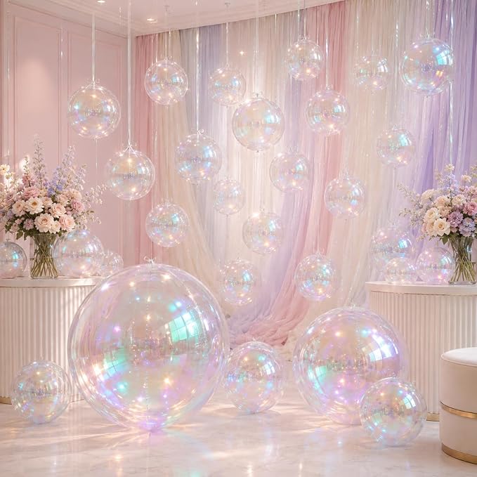14 Pcs Iridescent Round Foil Balloons Mermaid Holographic Balloons | Iridescent - Image 5