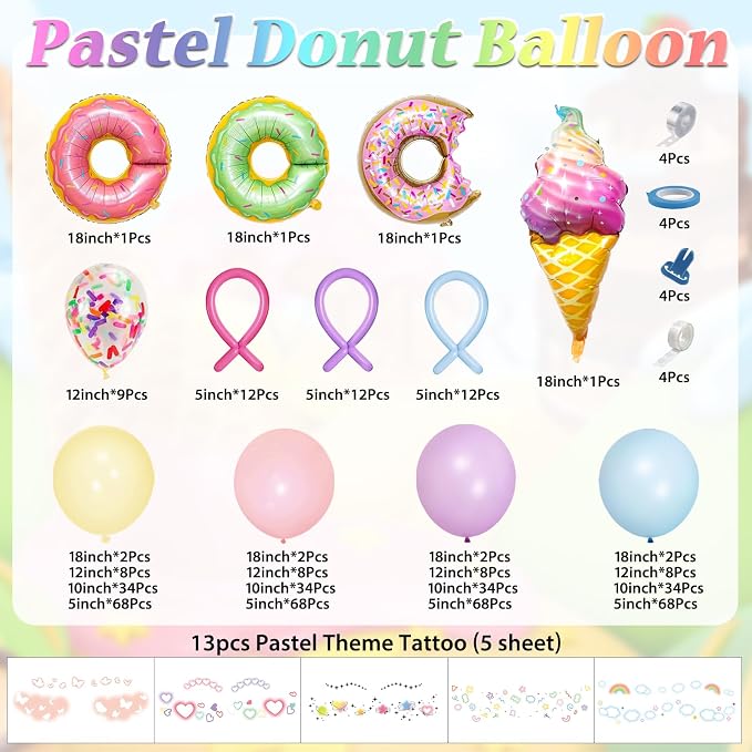 Pastel Donut Balloon Arch Garland Kit, Tattoo - Image 2