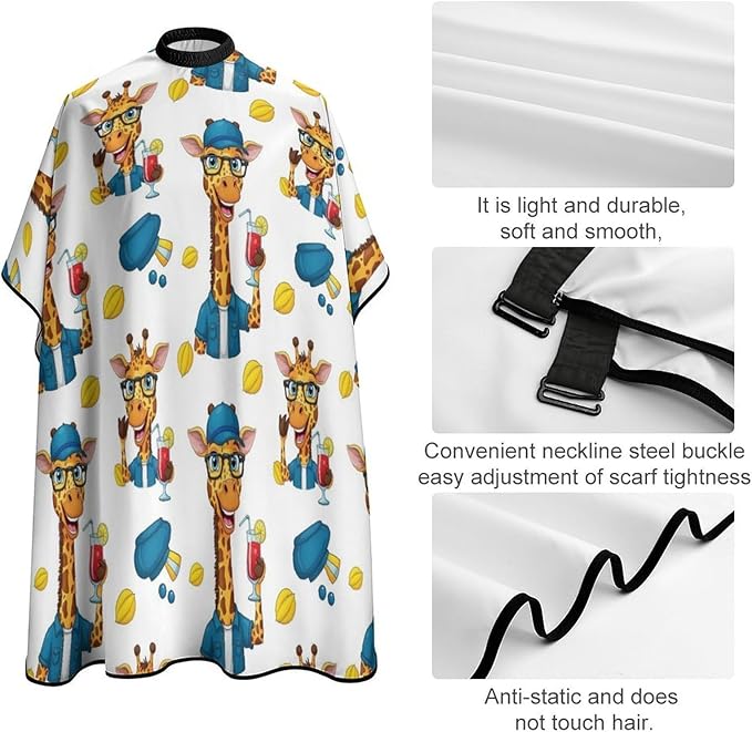 Full Coverage Professional Salon Cutting Barber Hairdressing Cape, Dyeing Salon Apron Cute and Funny Giraffe Hair Cutting Cloak for Hair Cutting Styling