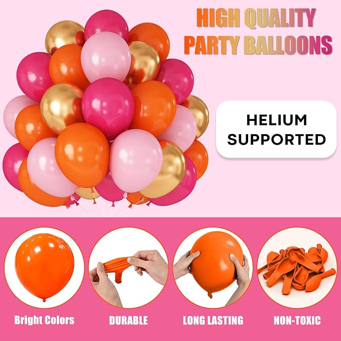 Hot Pink and Orange Gold Balloons 12inch 60pcs Light Pink Metallic Gold Helium - Image 7