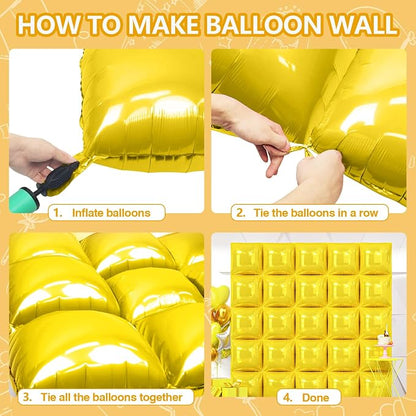 NISOCY 25PCS Yellow Square Foil Balloons Wall Backdrop | Double Sided Balloons - Image 4