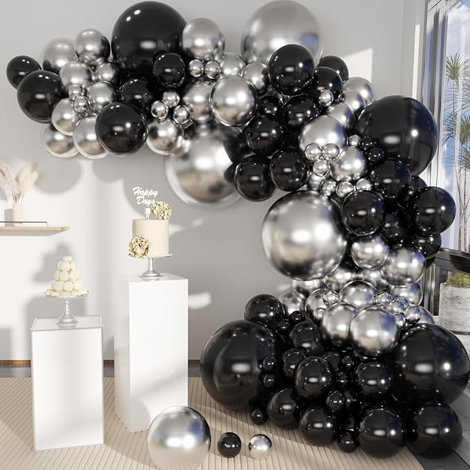 Black and Silver Balloons Garland Arch Kit by MOXMAY