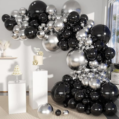Black and Silver Balloons Garland Arch Kit by MOXMAY