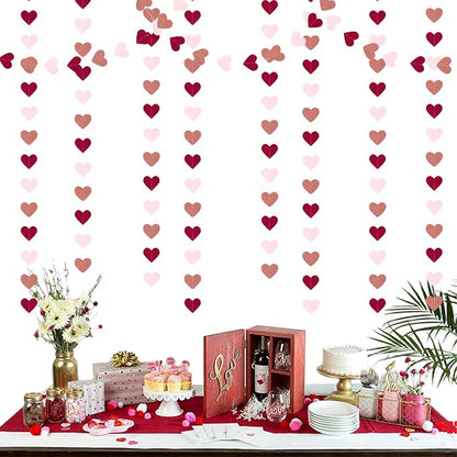Burgundy-Red Rose-Gold Valentines Party-Decorations Heart-Garland - 52ft Pink - Image 4