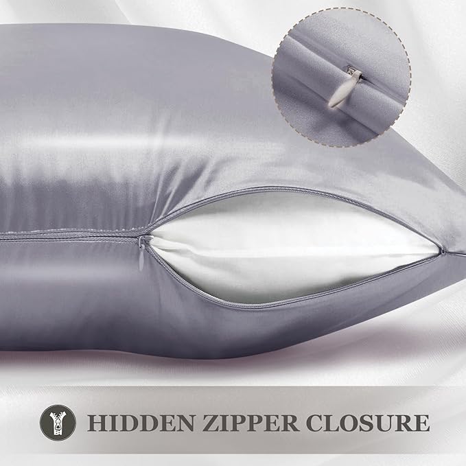 Adubor 100% Silk Pillowcase - Mulberry Silk Pillow Cases, 23 Momme 6A Grade Fibers, Silk Pillow Case for Hair and Skin Health, with Hidden Zipper (Queen 20''x30'', Light Gray, 1PC)