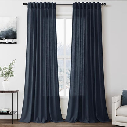 Vintage Blue Linen Curtains 108 Inches Long by Nanspring