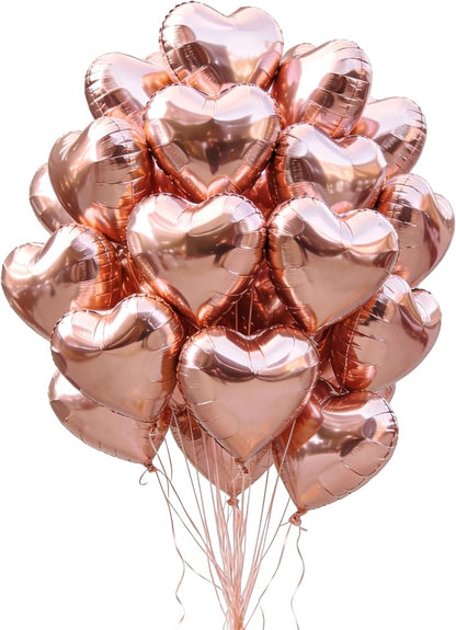 30 Pcs 18 Inch Rose Gold Heart Foil Mylar Helium Balloons by Makeyourpartypop