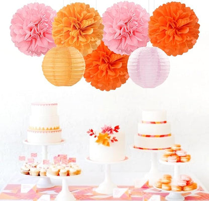 Pink-Orange Groovy Party-Decorations Paper-Flowers Lanterns - Image 3