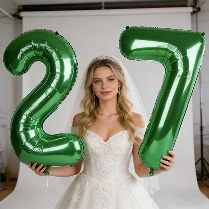 Number 27 Balloons 40 Inch for 27 72 Birthday Party Decorations, Dark Green | - Image 2
