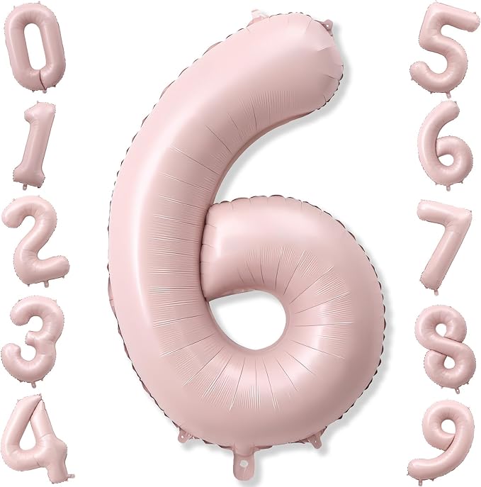 Light Pink Number Balloon 6, 40 Inch Large Self Inflating 6 Foil Number by KAINSY