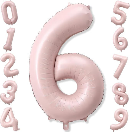 Light Pink Number Balloon 6, 40 Inch Large Self Inflating 6 Foil Number by KAINSY