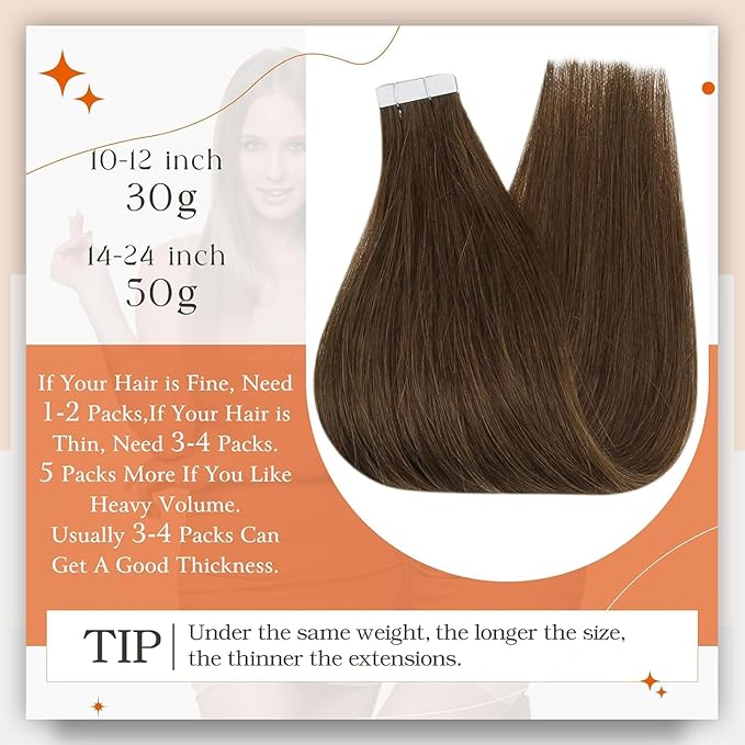 Full Shine Tape in Hair Extensions Remy Human Hair Color 4 Medium Brown Tape in Extensions Real Human Hair Double Sided 12Inch Brown Hair Layered Invisible Skin Weft 20Pcs 30G Straight
