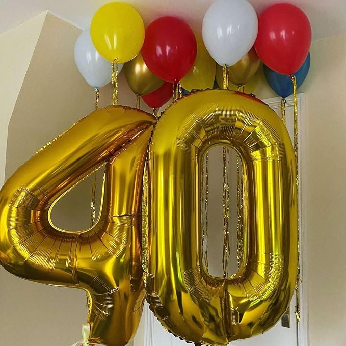 Gold 40 Number Balloons, 40 Inch Giant Number 40 Balloons Foil Mylar Helium - Image 5