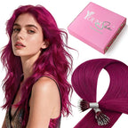 YoungSee Nano Beads Hair Extensions Magenta 18 Inch Nano Extensions Human Hair Burgundy Nano-Ring Hair Extension Remy Human Hair Colored Real Hair Cold Fusion 1g/s 25g 25s for Style Enhancement