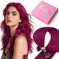 YoungSee Nano Ring Hair Extensions Magenta Nano Hair Extensions Human Hair 24 inch Long Hair Nano-Link Hair Extension Real Hair Burgundy Remy Pre Linded Nanobead Hair-Extensions for Pop 25s 25g