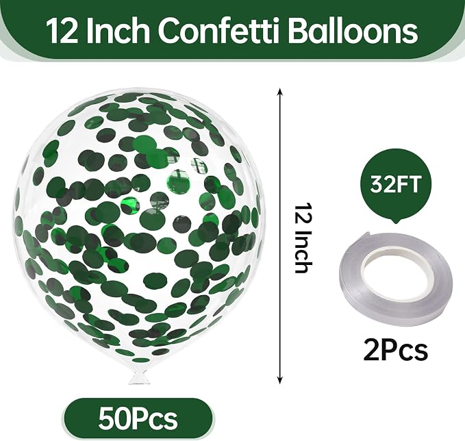 50pcs Dark Green Foil Confetti Balloons, 12 inch Latex Balloon - Image 2