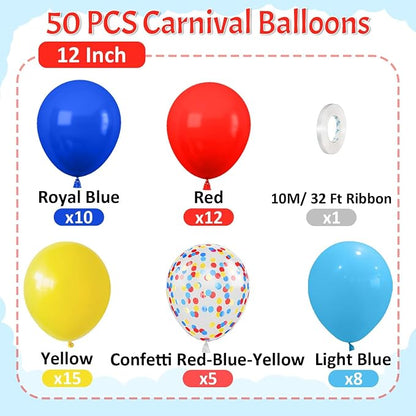 Red Yellow Blue Balloons, 12 Inch Royal Light Blue mattee Red Yellow Confetti - Image 2