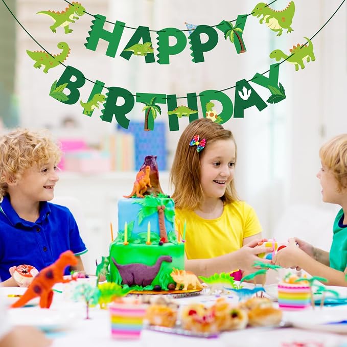 Dinosaur Happy Birthday Banner Cute Dinosaur Party Banner Green Dinosaur - Image 5