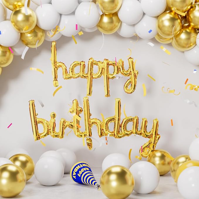 Gold Happy Birthday Balloons Banner 16 Inch Mylar Foil | Happy Birthday Letters - Image 4