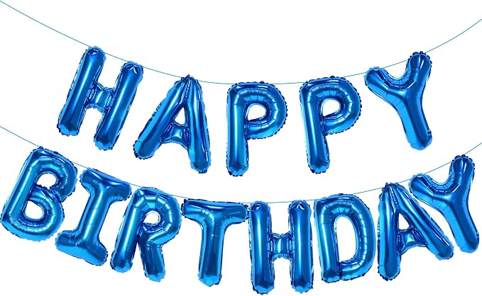 Blue Happy Birthday Balloon Banner, 16 Inch Foil Mylar Happy Birthday Balloons by PatiCool