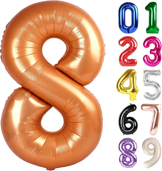 8 Balloon - Orange Birthday Number Balloons, 40 Inch Decorations Men Women | by ALPHADELTAPI