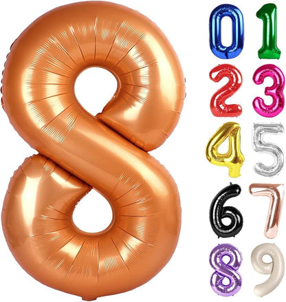 8 Balloon - Orange Birthday Number Balloons, 40 Inch Decorations Men Women | by ALPHADELTAPI