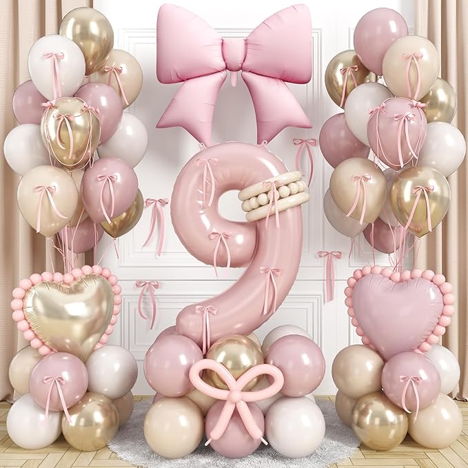Light Pink 9 Balloon Number, Dusty Baby Pink Gold Sand White Latex Balloons 40 by Jobkoo