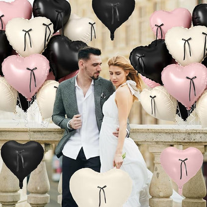 Pink and Black Heart Balloons, 18 Inch Pink Sand White Foil Balloons - Image 4