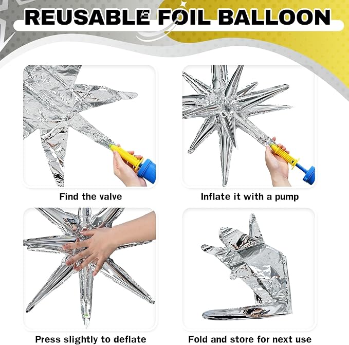 HILAVO 6PCS Gold Silver Star Balloons, 22Inch Large Star Balloon Foil Spike - Image 9