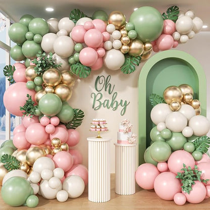 152Pcs Pink and Green Balloon Garland Arch Kit by Unknown